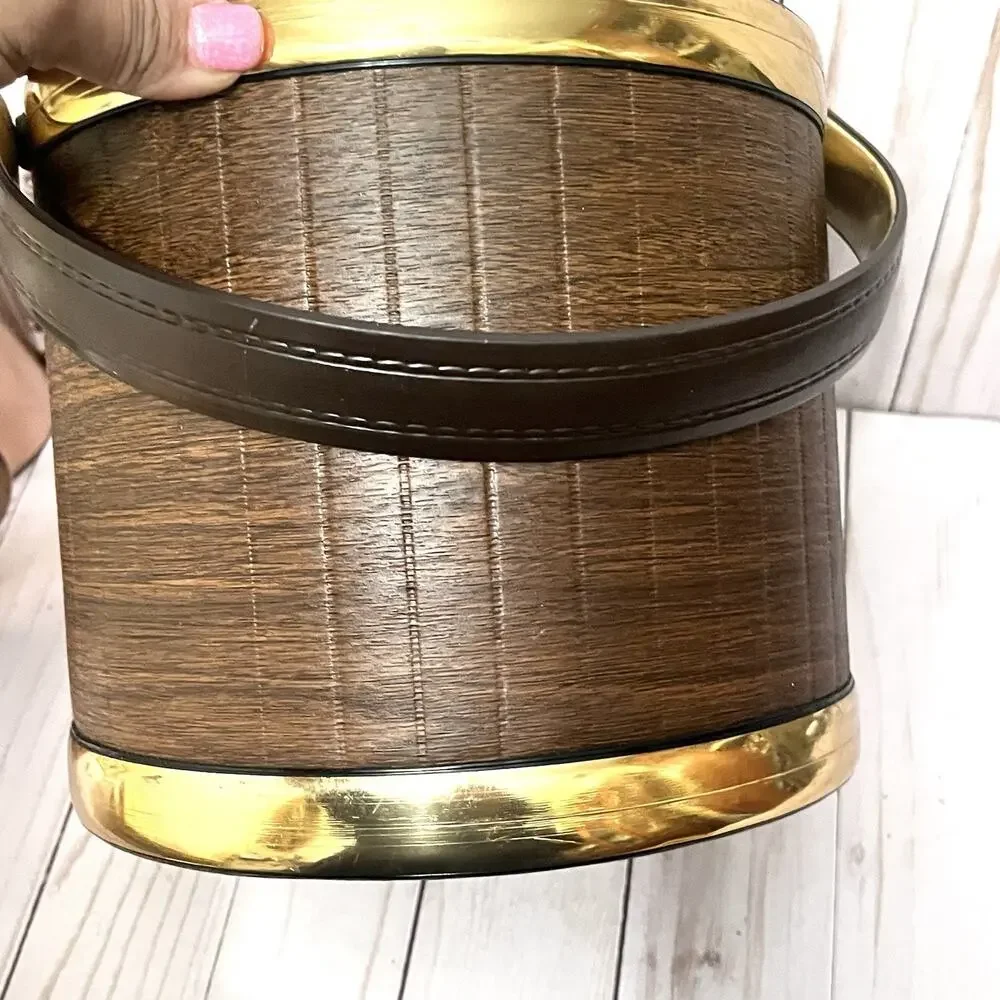 MCM Vintage 70's Kraftware Ice Bucket Brown & Gold Vintage Barware